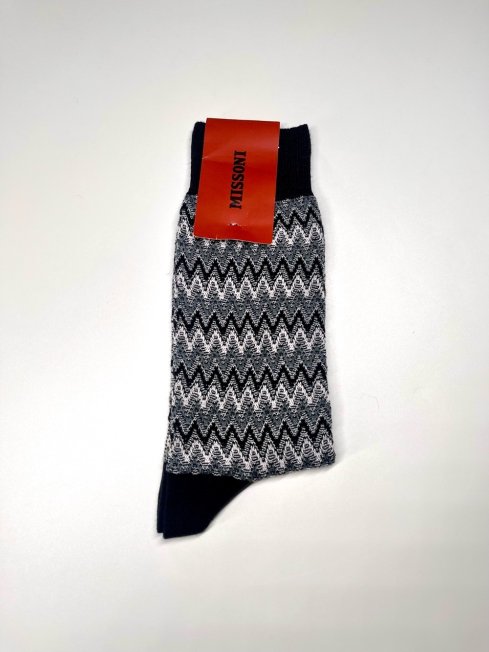 Missoni Men's Black & White Zigzag Italian Dress Socks - Signature Knit